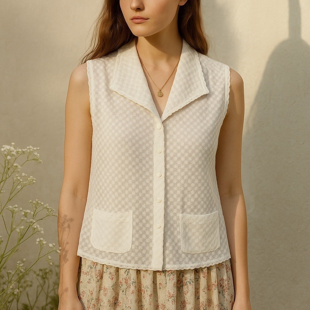 Vintage April Cornell White‎ Lace Vest Top Size Large Romantic Cottagecore